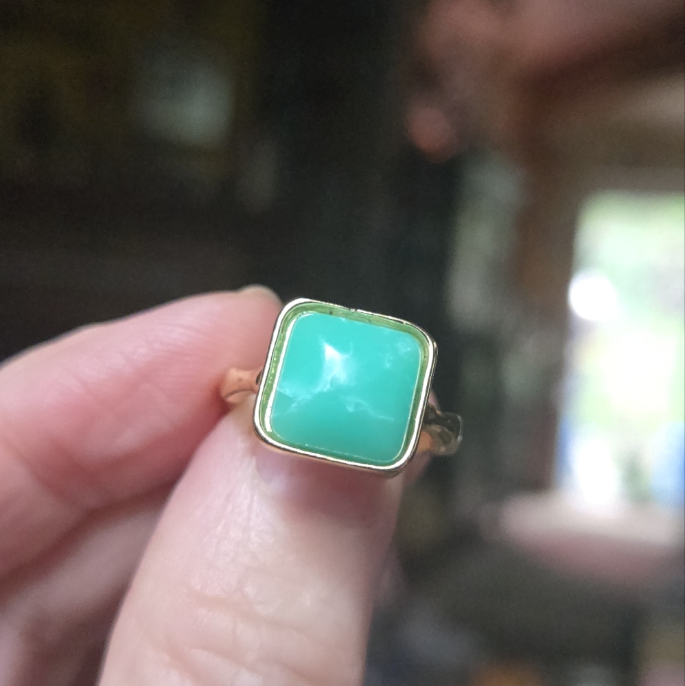 Green turquoise natural in gold plated setting sz6.5 - Picture 3 of 7